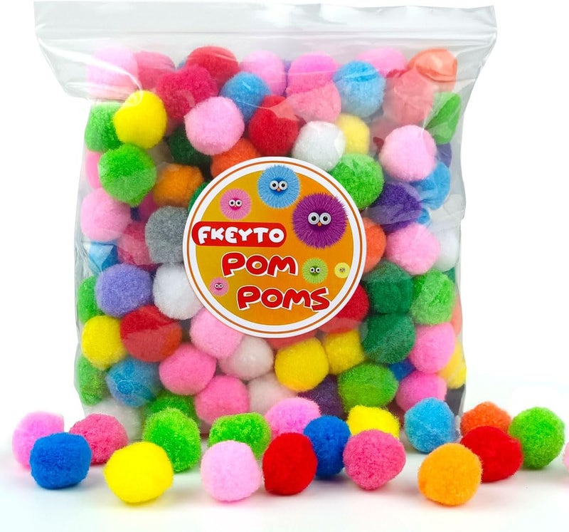 FKEYTO 200 Pieces Pom Poms, 1 Inch Craft Pom Poms, Fuzzy Pompom Puff Balls for DIY Arts, Crafts Projects, Home Decorations (Multi-Colored) - Image 1